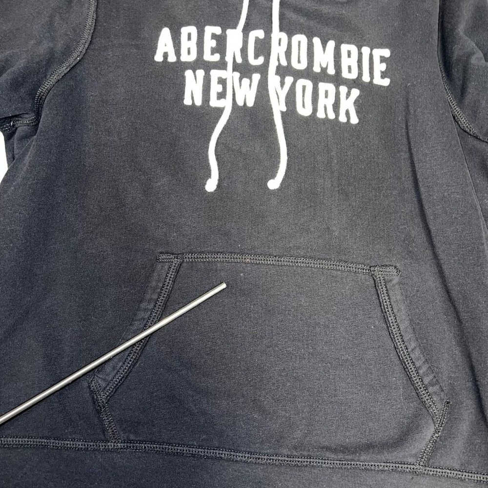 VTG Abercrombie & Fitch New York Hoodie Men's Sz L Black Embroider Logo Pullover - Picture 8 of 9